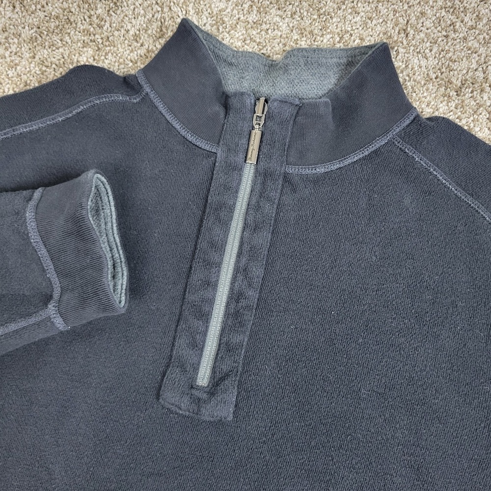 Tommy Bahama Mens Medium Solid Black Performance Stretch Quarter Zip Reversible